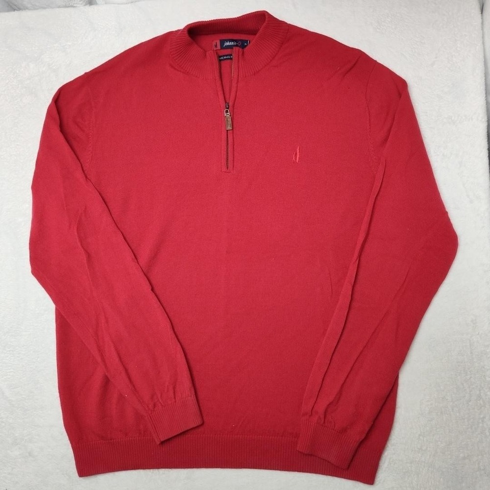 Johnnie-O Sweater Mens XL Red Merino Wool Quarter Zip Knit Golf Pullover